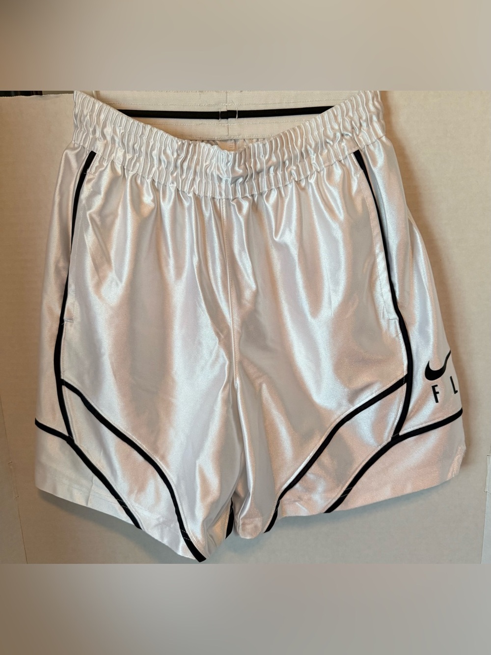 Nike White Basketball Shorts with Black Trim and Swoosh - Picture 2 of 4